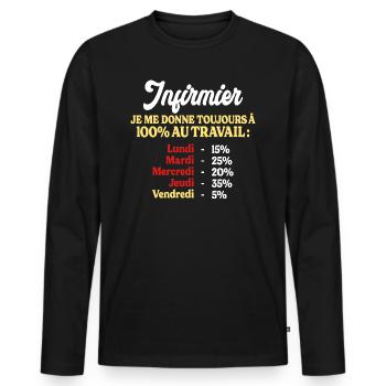 100% Au Travail Citation Drôle Travail Infirmier - T-shirt manches longues Premium bio Homme - noir - Devant - Nico (187cm)