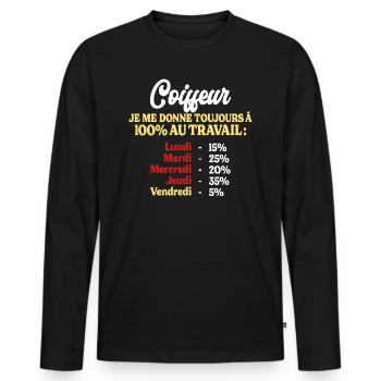 100% Au Travail Citation Drôle Coiffeur - T-shirt manches longues Premium bio Homme - noir - Devant - Nico (187cm)