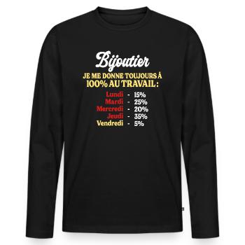 100% Au Travail Citation Drôle Bijoutier - T-shirt manches longues Premium bio Homme - noir - Devant - Nico (187cm)
