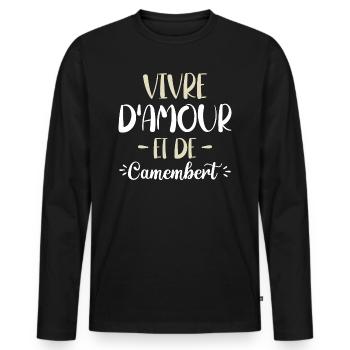 Vivre D'Amour Et De Camembert Humour Fromage - T-shirt manches longues Premium bio Homme - noir - Devant - Nico (187cm)