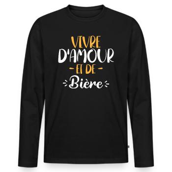 Vivre D'Amour Et De Bière Cadeau Humour Bière - T-shirt manches longues Premium bio Homme - noir - Devant - Nico (187cm)