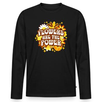 Phrase Positive Années 70 et 80 Fleurs - T-shirt manches longues Premium bio Homme - noir - Devant - Nico (187cm)