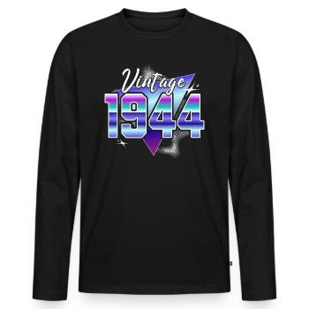 Retro 80th Anniversary 1944 - Men's Premium Organic Long Sleeve Shirt - black - Front - Nico (187cm)