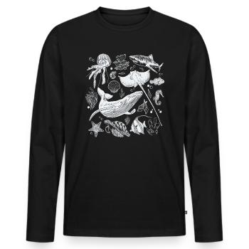 Vintage Tattoo Sea Animal, Retro Ocean Nature - Men's Premium Organic Long Sleeve Shirt - black - Front - Nico (187cm)
