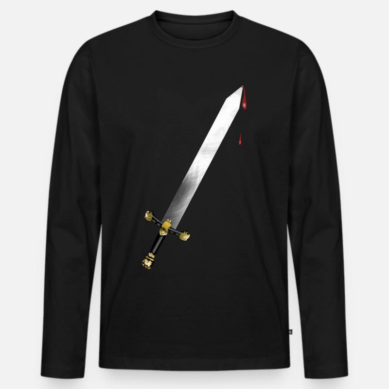 Schwert mit Blut - Männer Premium Bio Langarmshirt - Schwarz