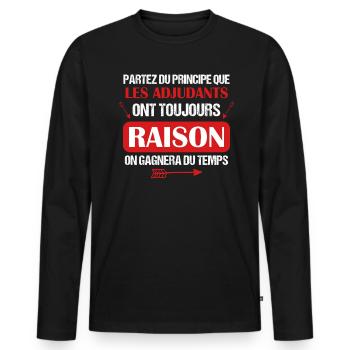 Adjudant - Homme - Militaire - Métier - Raison - T-shirt manches longues Premium bio Homme - noir - Devant - Nico (187cm)