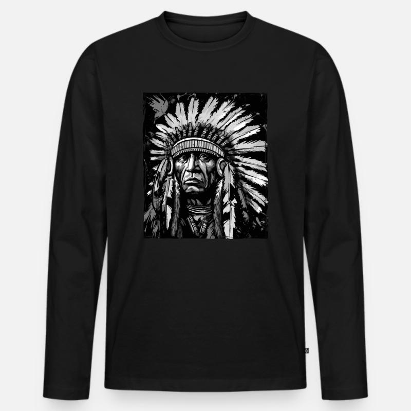 Apache Indianer Häuptling Totenkopf - Männer Premium Bio Langarmshirt - Schwarz