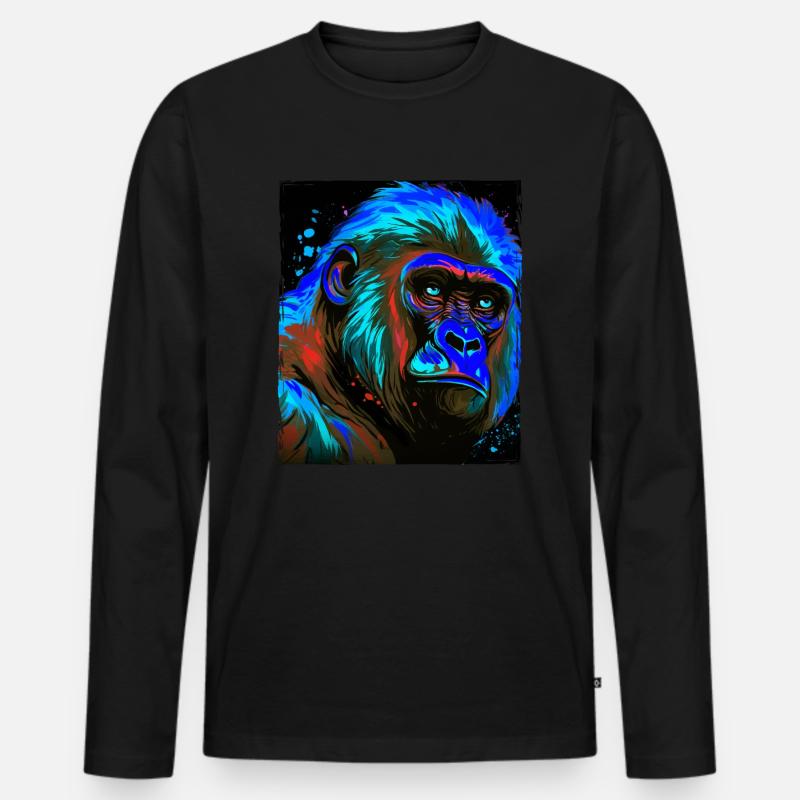 Gorilla Porträt - Männer Premium Bio Langarmshirt - Schwarz