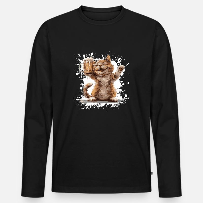 Katze Bier Lustig - Männer Premium Bio Langarmshirt - Schwarz