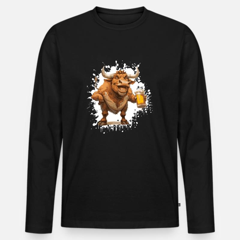 Stier Bier Lustig - Männer Premium Bio Langarmshirt - Schwarz