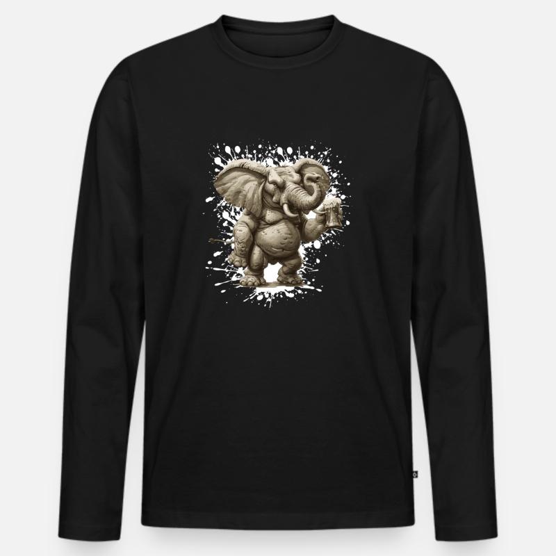 Elefant Bier Lustig - Männer Premium Bio Langarmshirt - Schwarz
