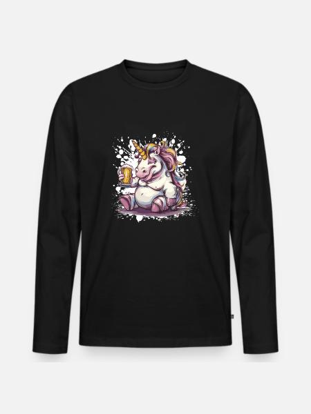 Einhorn Bier Lustig - Männer Premium Bio Langarmshirt - Schwarz