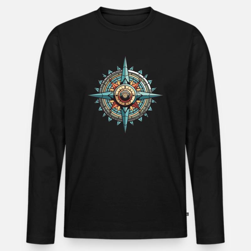 Kompass Reise - Männer Premium Bio Langarmshirt - Schwarz