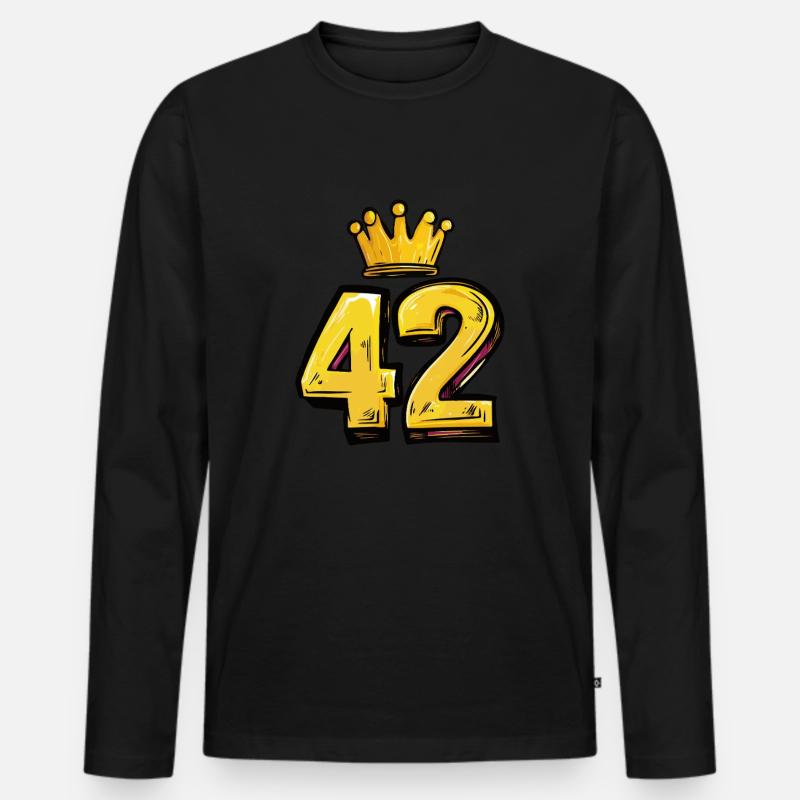 42 Zahl Krone - Männer Premium Bio Langarmshirt - Schwarz