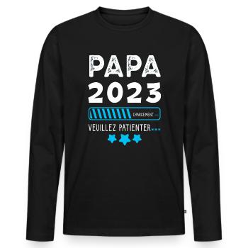 Papa 2023 - Cadeau Future Pére . - T-shirt manches longues Premium bio Homme - noir - Devant - Nico (187cm)