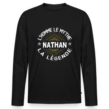 L'homme le mythe la légende - Cadeau Nathan. - T-shirt manches longues Premium bio Homme - noir - Devant - Nico (187cm)