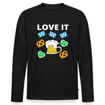 Dirndl Lustiger Spruch T-Shirt Lederhose Bussi - Männer Premium Bio Langarmshirt - Schwarz - Vorne - Nico (187cm)