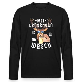 Lederhosn Oktober Hirsch Lederhosn Dirndl Shirt - Männer Premium Bio Langarmshirt - Schwarz - Vorne - Nico (187cm)