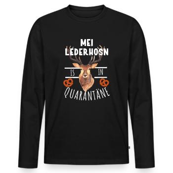 Lederhosn Quarantäne Hirsch Dirndl Shirt - Männer Premium Bio Langarmshirt - Schwarz - Vorne - Nico (187cm)
