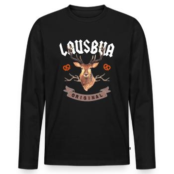 Lausbua Oktober Bier Hirsch Lederhosn Dirndl Shirt - Männer Premium Bio Langarmshirt - Schwarz - Vorne - Nico (187cm)