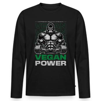 Vegan Power – Compassion Becomes Strength - Männer Premium Bio Langarmshirt - Schwarz - Vorne - Nico (187cm)