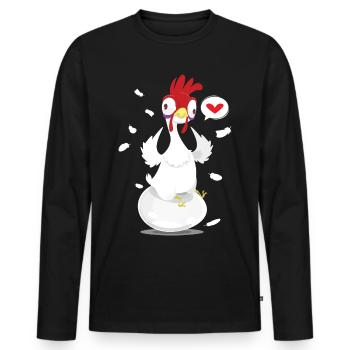 Poulet fou drôle de volaille - T-shirt manches longues Premium bio Homme - noir - Devant - Nico (187cm)
