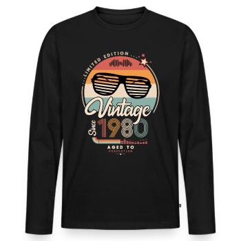 Vintage since 1980 - Men's Premium Organic Long Sleeve Shirt - black - Front - Nico (187cm)