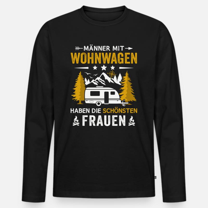 Camping Männer mit Wohnwagen Camper - Männer Premium Bio Langarmshirt - Schwarz
