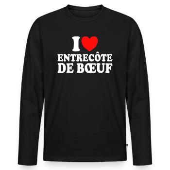 Boucher I Love Entrecôte De Boeuf - T-shirt manches longues Premium bio Homme - noir - Devant - Nico (187cm)