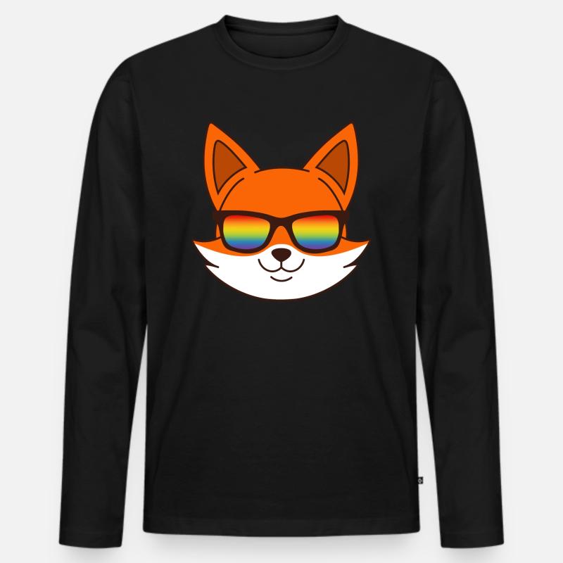 Fuchs mit Regenbogen Sonnenbrille - Männer Premium Bio Langarmshirt - Schwarz