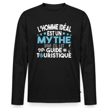 Guide touristique touriste cadeau métier humour - T-shirt manches longues Premium bio Homme - noir - Devant - Nico (187cm)