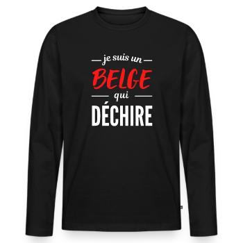 Je suis un Belge qui déchire - T-shirt manches longues Premium bio Homme - noir - Devant - Nico (187cm)