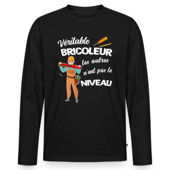 Bricoleur homme humour pour papa ou tonton - T-shirt manches longues Premium bio Homme - noir - Devant - Nico (187cm)