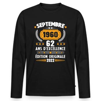 Cadeau D'anniversaire Rétro 62 Ans Septembre 1960 - T-shirt manches longues Premium bio Homme - noir - Devant - Nico (187cm)