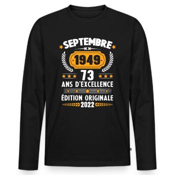 Cadeau D'anniversaire Rétro 73 Ans Septembre 1949 - T-shirt manches longues Premium bio Homme - noir - Devant - Nico (187cm)