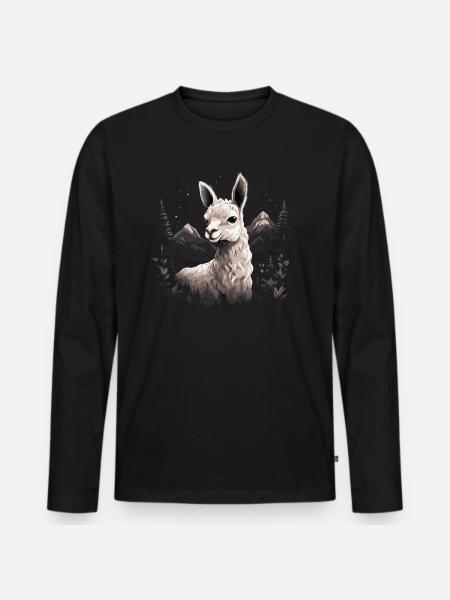 Alpaka Lama LLama - Männer Premium Bio Langarmshirt - Schwarz