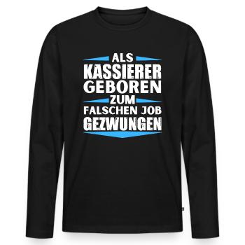 Kassierer im falschen Job gelandet - Männer Premium Bio Langarmshirt - Schwarz - Vorne - Nico (187cm)