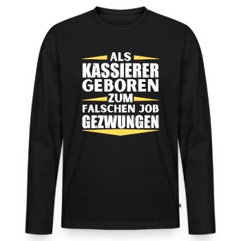 Kassierer im falschen Job gelandet - Männer Premium Bio Langarmshirt - Schwarz - Vorne - Nico (187cm)