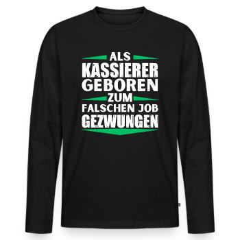 Kassierer im falschen Job gelandet - Männer Premium Bio Langarmshirt - Schwarz - Vorne - Nico (187cm)