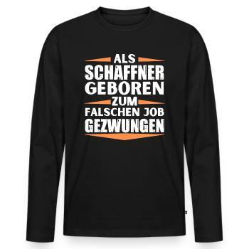 Schaffner im falschen Job gelandet - Männer Premium Bio Langarmshirt - Schwarz - Vorne - Nico (187cm)