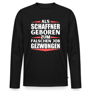 Schaffner im falschen Job gelandet - Männer Premium Bio Langarmshirt - Schwarz - Vorne - Nico (187cm)