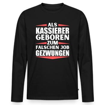 Kassierer im falschen Job gelandet - Männer Premium Bio Langarmshirt - Schwarz - Vorne - Nico (187cm)