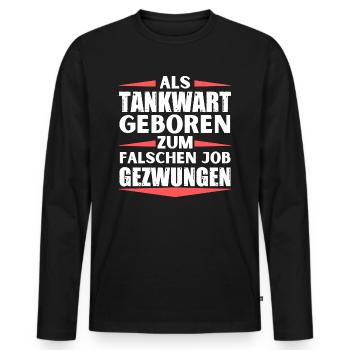 Tankwart im falschen Job gelandet - Männer Premium Bio Langarmshirt - Schwarz - Vorne - Nico (187cm)