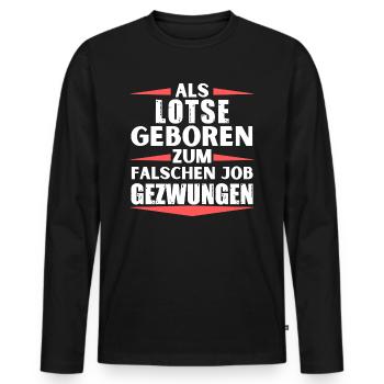 Lotse im falschen Job gelandet - Männer Premium Bio Langarmshirt - Schwarz - Vorne - Nico (187cm)