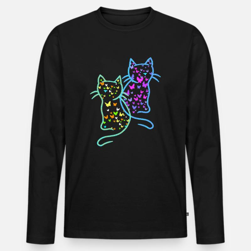 Frühling Sommer Katzen Katze Schmetterlinge - Männer Premium Bio Langarmshirt - Schwarz
