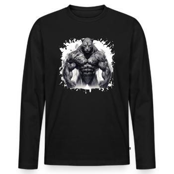 Leopard Muskeln - Männer Premium Bio Langarmshirt - Schwarz - Vorne - Nico (187cm)