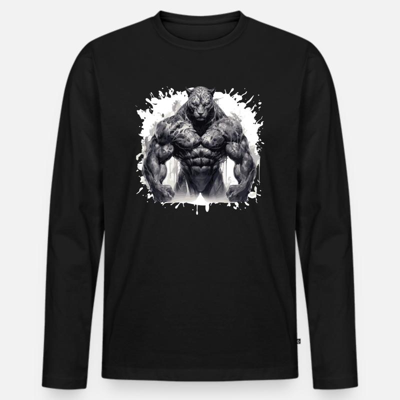 Leopard Muskeln - Männer Premium Bio Langarmshirt - Schwarz