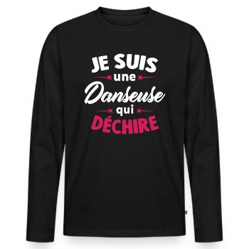 Je Suis Une Danseuse Qui Déchire - T-shirt manches longues Premium bio Homme - noir - Devant - Nico (187cm)