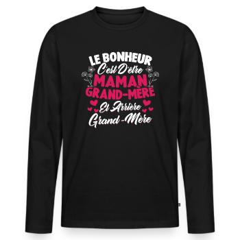 Le bonheur c'est d'être maman et grand mère - T-shirt manches longues Premium bio Homme - noir - Devant - Nico (187cm)