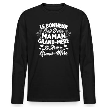 Le bonheur c'est d'être maman et grand mère - T-shirt manches longues Premium bio Homme - noir - Devant - Nico (187cm)